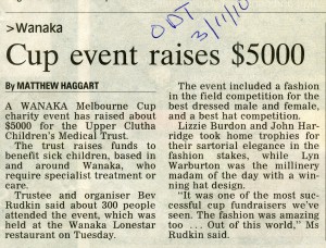 Otago Daily Times story on the success of the Trust's 2010 Melbourne Cup fundraiser