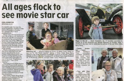 Newspaper story on the contribution to and benefit from the Warbirds and Wheels Chitty Chitty Bang Bang Event